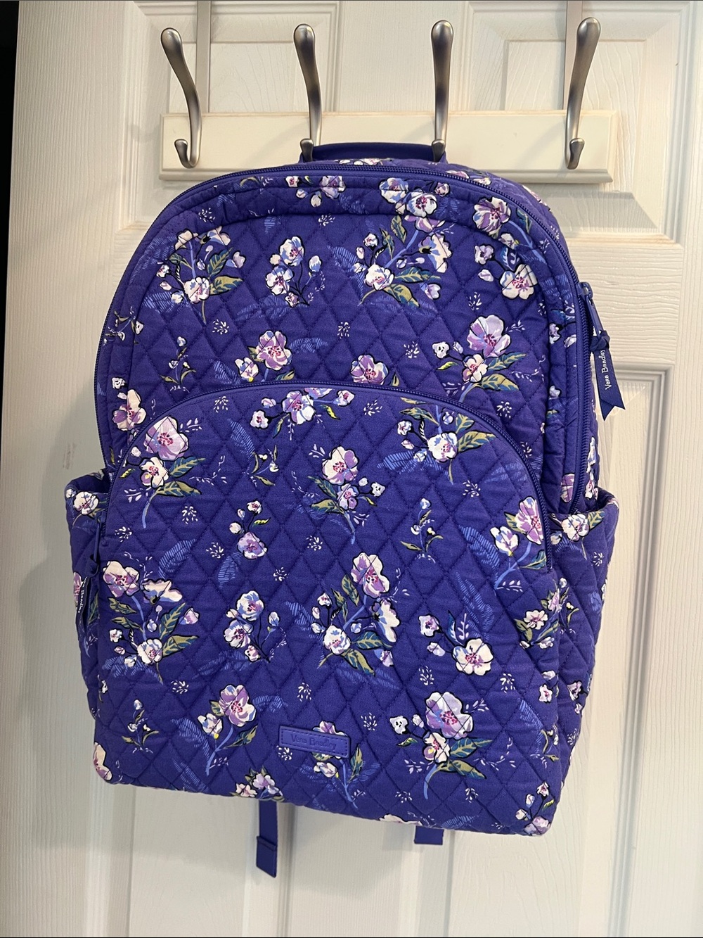 Vera Bradley Quilted Floral Backpack in Purple with Pink Flowers